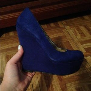 Royal blue suede wedges