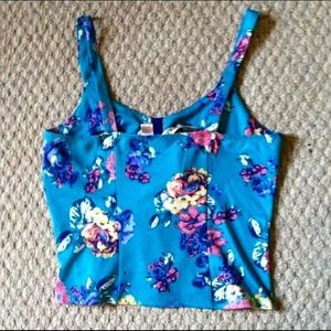 Eyeshadow Tops - Blue corset style Floral eyelet crop tank top M Eyeshadow Tops - Blue corset style Floral eyelet crop tank top M