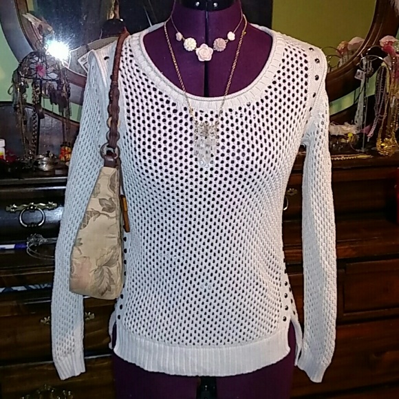 Rock and republic off white knit studded sweater