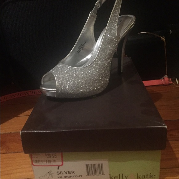 Silver peep toe sling back sandals