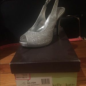 Silver peep toe sling back sandals