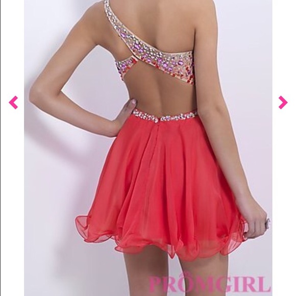 beaded top one shoulder open back homecoming dress - Picture 3 of 4