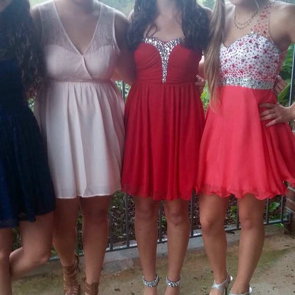 beaded top one shoulder open back homecoming dress - Picture 2 of 4