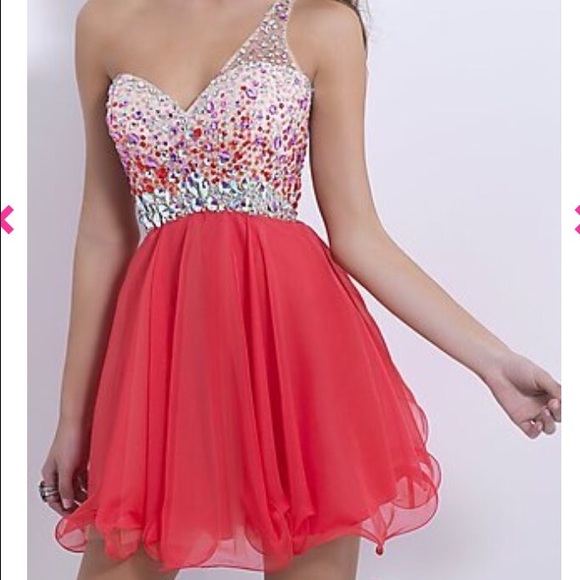 beaded top one shoulder open back homecoming dress - Picture 4 of 4
