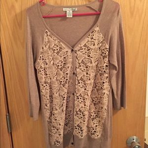 Tan Cardigan with lace front