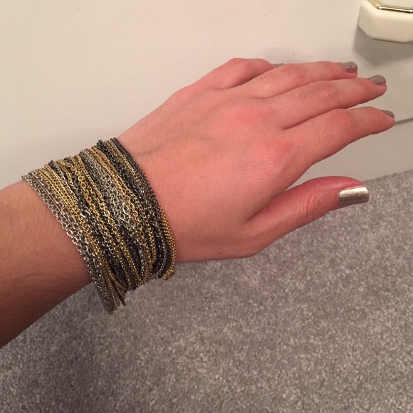 Tri metal stacked chain bracelet