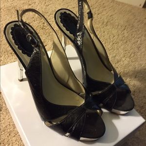 Aldo Silver and Black Platforms Sling Backs