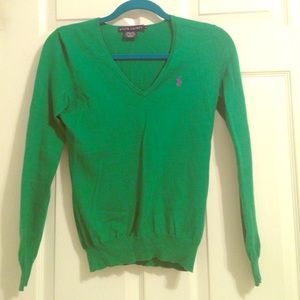 Green Polo V-Neck Sweater