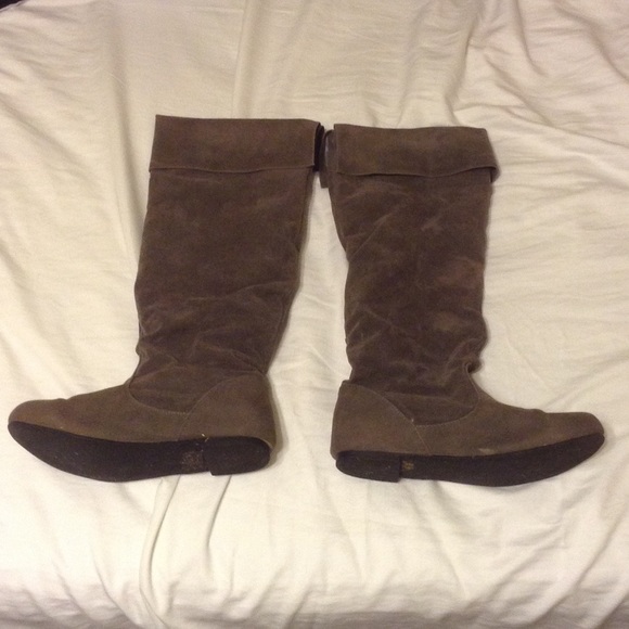 Gray suede riding boots