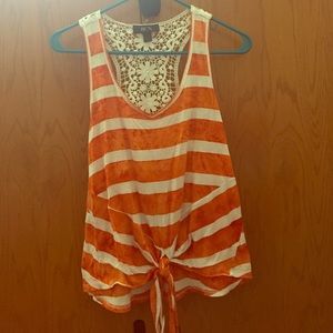 Hi-Low Orange and Cream striped tank