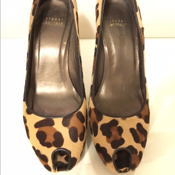 Stuart Weitzman cheetah print calf hair peep toe