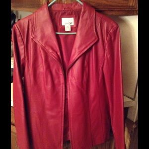Red genuine leather coat