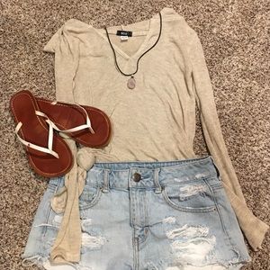 BDG thin tan v neck hoodie