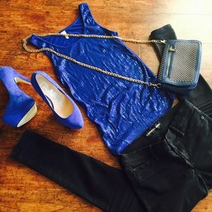 Studio Y sequin tank top Royal Blue Sz S