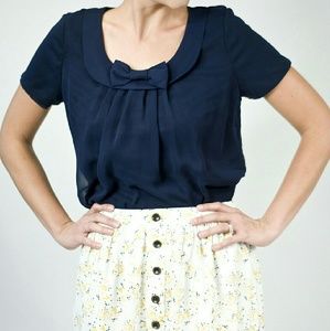 Adorable navy chiffon blouse!