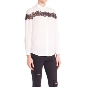 Black Lace Detail White Blouse