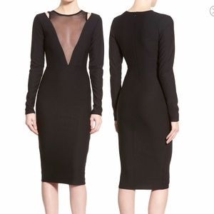 Black Bodycon Midi Dress with Front Plunge