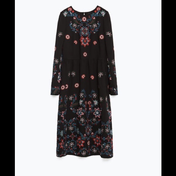 Zara Long Embroidered Floral Midi Dress - Picture 3 of 4