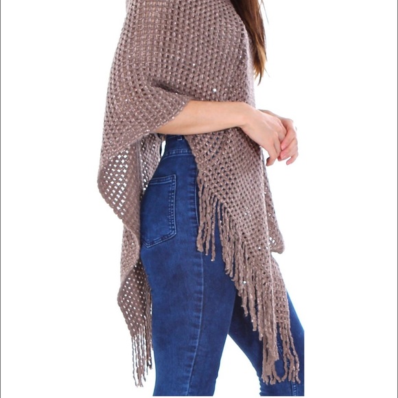 Knitted Poncho Shawl Wrap Cape w/ Tassel Pullover - Picture 2 of 4