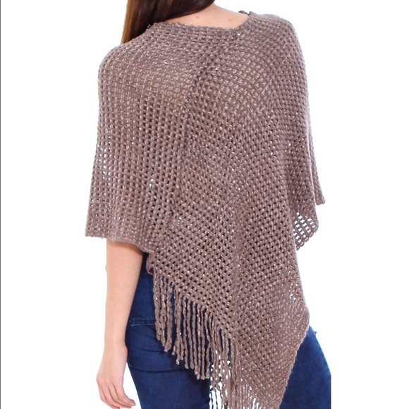 Knitted Poncho Shawl Wrap Cape w/ Tassel Pullover - Picture 3 of 4