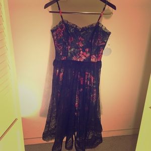 Black Lace, lined with Floral Pink Pencil Skirt