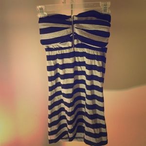 Black/grey Striped Tubed Top, Mini Dress