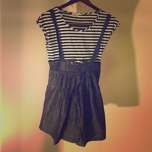 Overalls Dress Mini Striped Tee One Piece