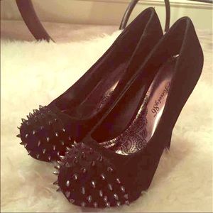 Studded Black Suede Pumps