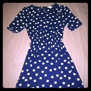 Elegant Navy Blue Elephant Print Dress