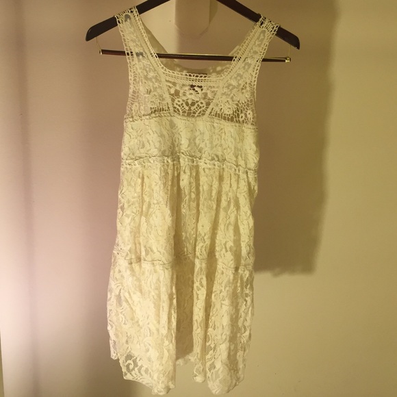 Mini Crochet/Lace Off-White Dress