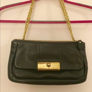 Coach Dark Green Clutch with Gold Chain