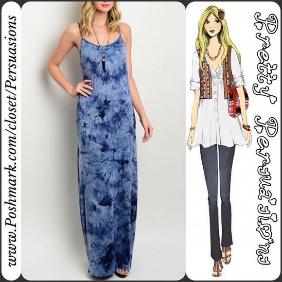 SOLD OUT ‼️Navy Blue Tie-Dyed Maxi Tank Dress - Picture 2 of 3