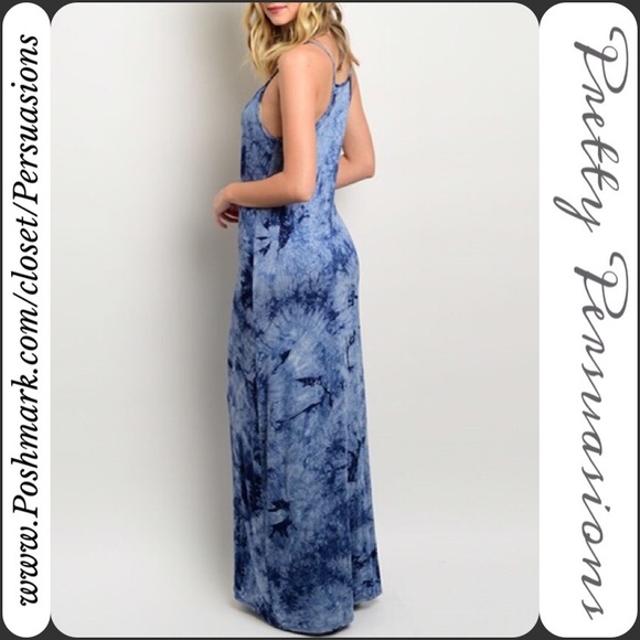 SOLD OUT ‼️Navy Blue Tie-Dyed Maxi Tank Dress - Picture 3 of 3
