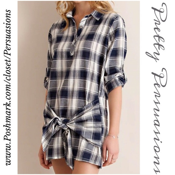 STEAL DEAL LAST ONE~Plaid Knot Waist Shirt Dress - Picture 2 of 4