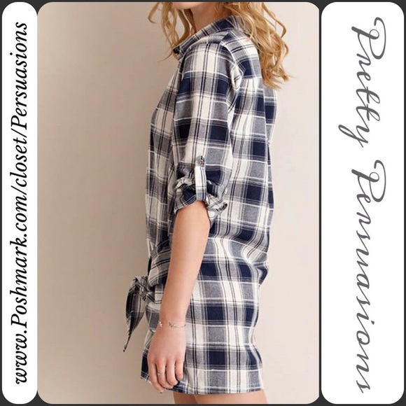 STEAL DEAL LAST ONE~Plaid Knot Waist Shirt Dress - Picture 3 of 4