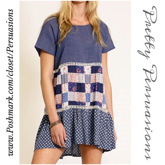 SOLD NWT Boho Patchwork Peasant Shirt Dress Tunic - Picture 2 of 4