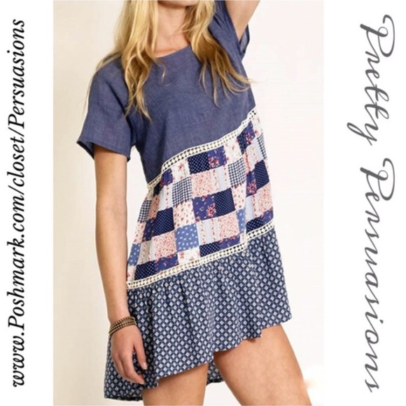 SOLD NWT Boho Patchwork Peasant Shirt Dress Tunic - Picture 4 of 4