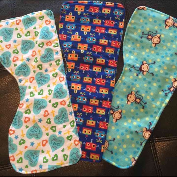 3 handmade reversible burp cloths.
