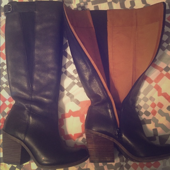 Black leather Lucky Brand Wide Calf Boots