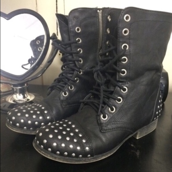 Black studded combat boots