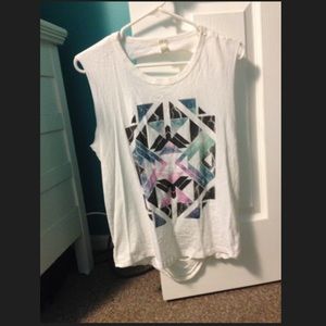 Geometric white ripped back tank top