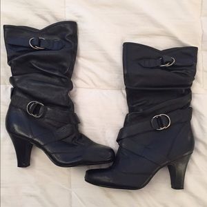 Bakers Black Leather Heeled Mid-calf Boots Size 8