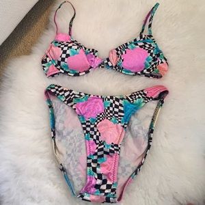 Vintage Ritchie Checkerboard Floral Bikini Set