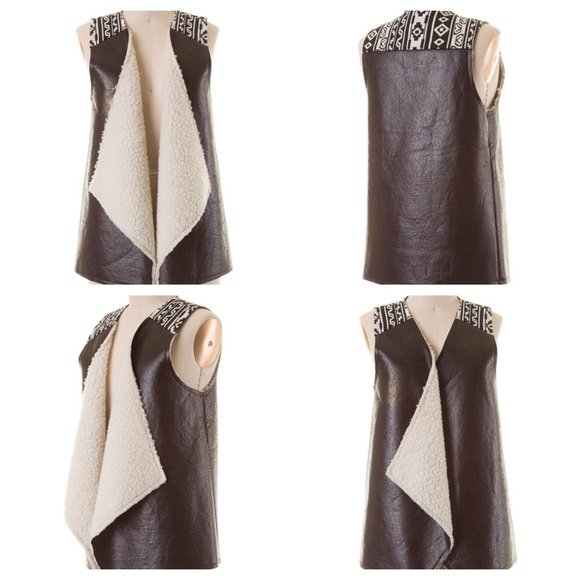 Aztec black vegan leather Sherpa lined vest - Picture 4 of 4