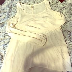 Cream open shoulder long sleeved blouse
