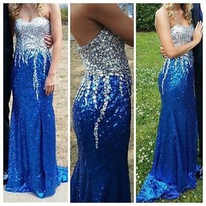 Blue sequined prom dress