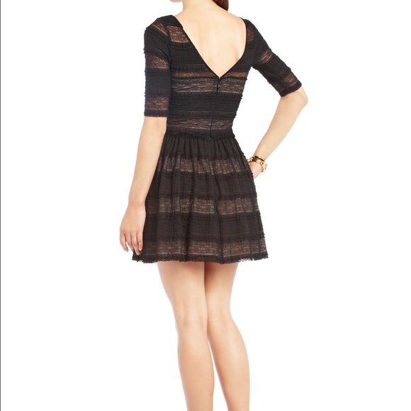 BCBGMaxAzria Black Loue Striped Lace Dress, Small