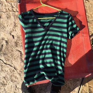 Green/navy striped tee shirt