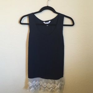 Navy Tank with Lace Trim on Bottom
