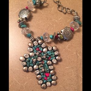 Turquoise and Pink Cross necklace